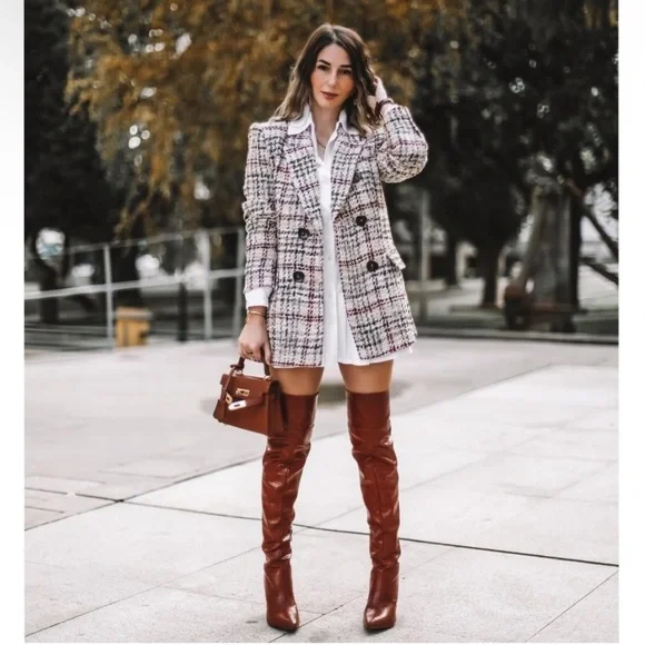 Zara Textured Plaid Blazer